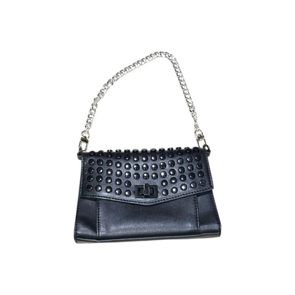 Steve Madden Aidan Battery Stud Flap Purse Shoulder Bag Black - Picture 1 of 6